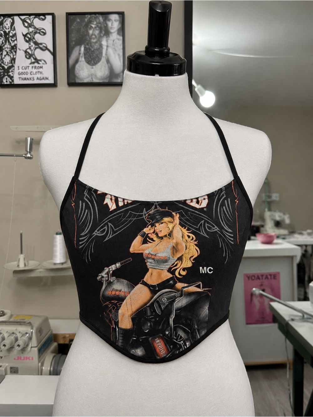 Vintage hooters motorcycle pin up girl corset